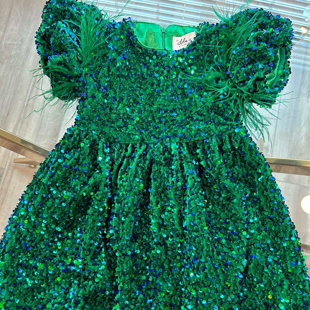 LOLA DRESS, GREEN FUR